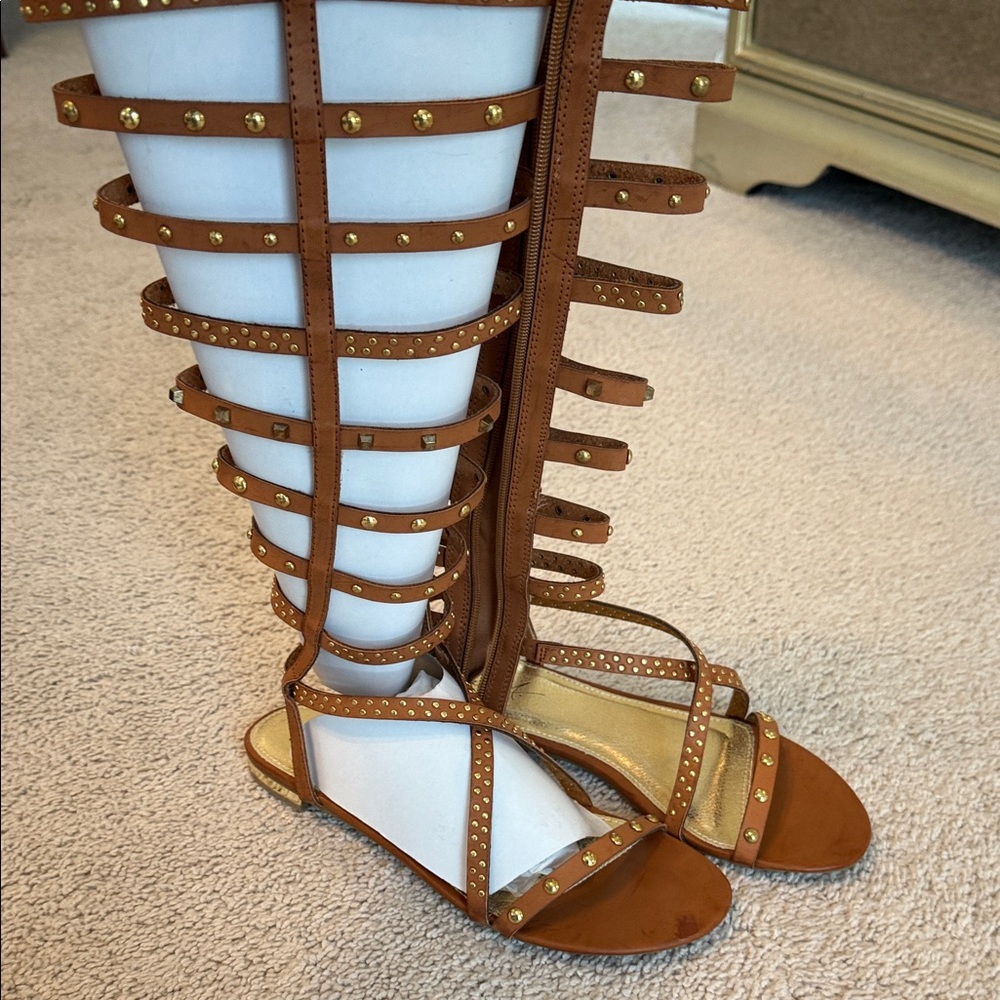 Brown Gladiator Sandals with Gold Accents